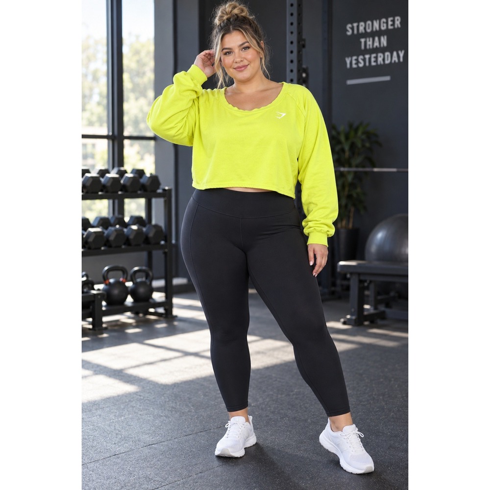 Gymshark Training Crop Sweatshirt XXL Neon Yellow Y2K Logo Activewear Athleisure
